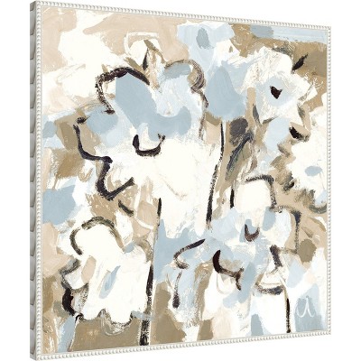 Light Blue and Beige Floral Beaded Canvas Wall Art