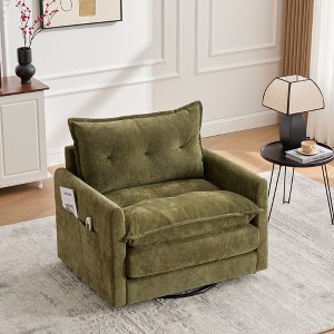 Swivel Barrel Accent Chair with Memory Foam and Side Pockets, Mid-Century Modern Chenille Armchair with 360° Rotation - ModernLuxe - 1 of 4