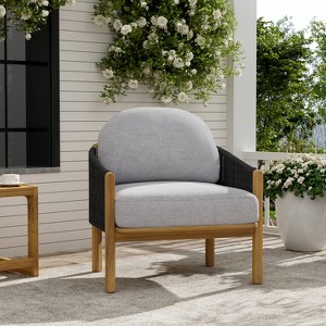 Christopher Knight Home Tatum Outdoor Acacia Wood Club Chair with Woven Rope Backrest and Cushions - 1 of 4