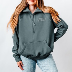 Simply Sage Market Embroidered Mom Varsity Outline Quarter Zip Fleece - 1 of 3