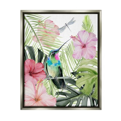 Stupell Industries Hummingbird Tropical Hibiscus Framed Canvas