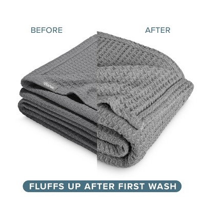 Full/Queen Gray Cotton Waffle Weave Blanket