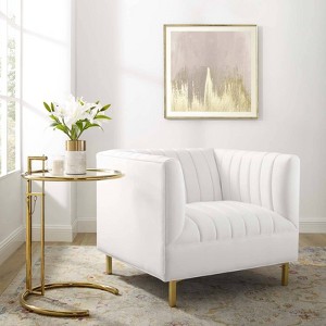 Shift Channel Tufted Performance Velvet Armchair White - Modway - 1 of 4