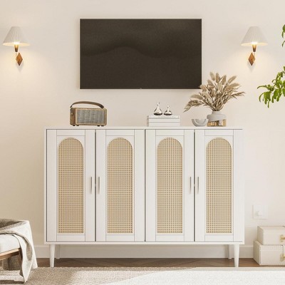 Sideboard Buffet Cabinet, 4 Rattan Doors Accent Storage Cabinet