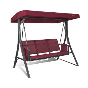 Kozyard Brenda 3-Seats Patio Swing Chair Outdoor Porch Swing Glider with Adjustable Canopy Side Pouches for Garden Poolside Backyard - 1 of 4