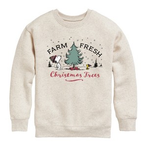 Boys' - Peanuts - Farm Fresh Trees Graphic Long Sleeve Fleece Sweatshirt - 1 of 4