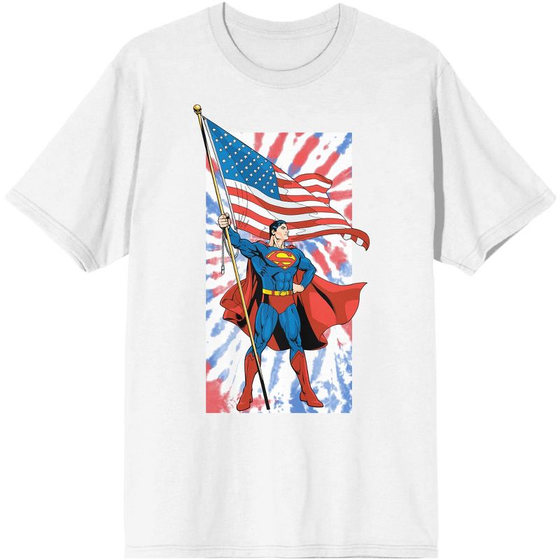 Superman DC Comic Superhero American Flag Mens White Graphic Tee, 1 of 3