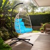 FIONECA Blue Outdoor Hanging Egg Chair with Stand ¨C All-Weather Wicker Swing for Patio & Indoor - 3 of 4