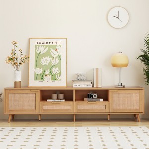 HDZNVF Rattan TV Stand for TVs up to 85 inch, Modern Farmhouse Media Console, Wood - 1 of 4
