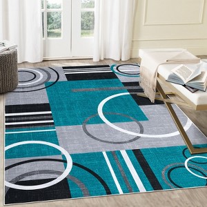Geometric Rug Machine Washable Modern Contemporary Rug Foldable Non-Slip Abstract Square Circle Design Carpet Soft Low Pile Non Shedding Floor Cover - 1 of 4