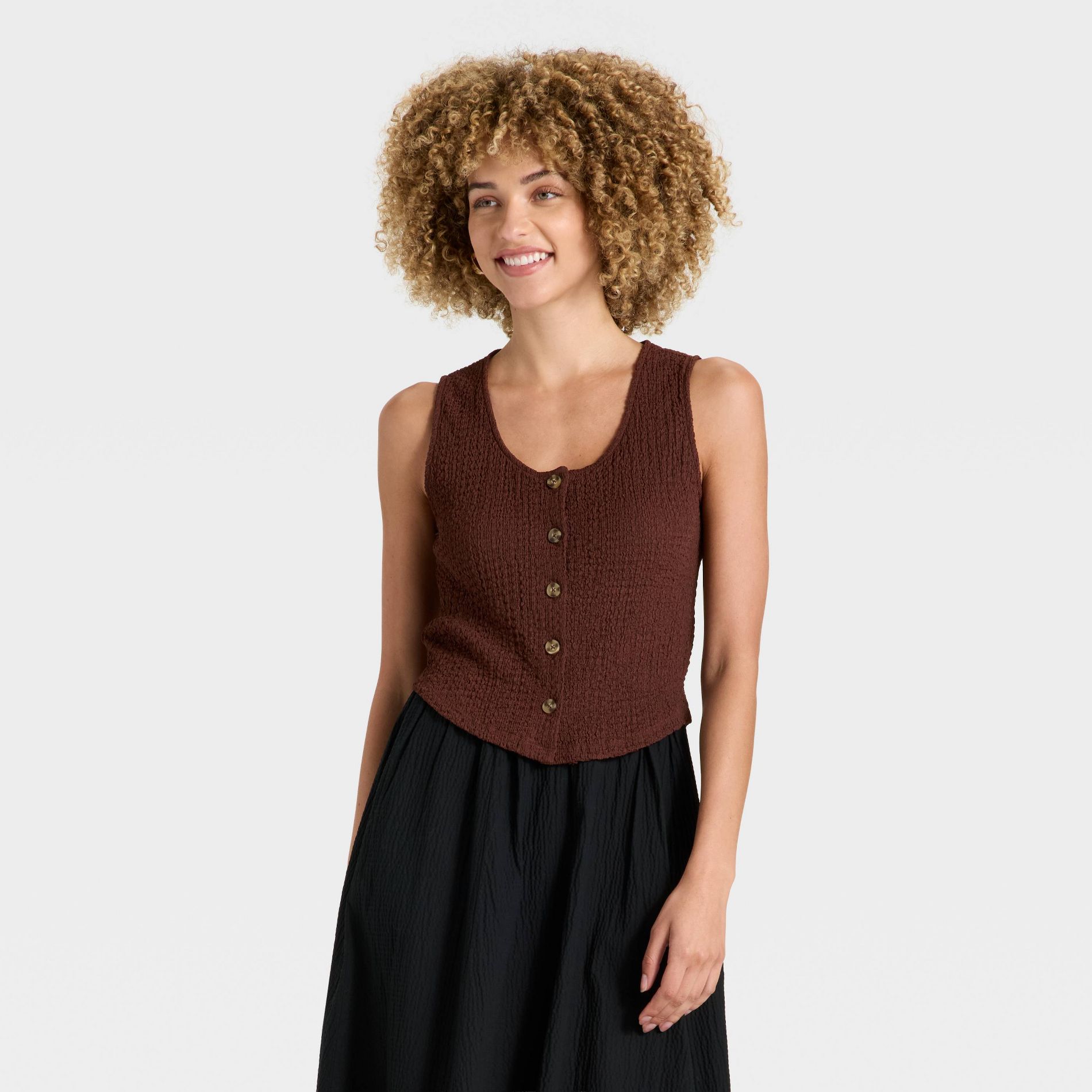 Women's Crinkle Vest - A New Day™ Brown L