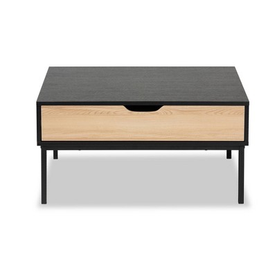 Sleek Two-Tone Oak and Black Square Coffee Table with Storage