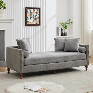 75.2''W Chenille Upholstered Chaise Lounge with Rubberwood Legs & Nailheads Armrests, Daybed With 4 Throw Pillows & 2 Bolsters - ModernLuxe - 1 of 4
