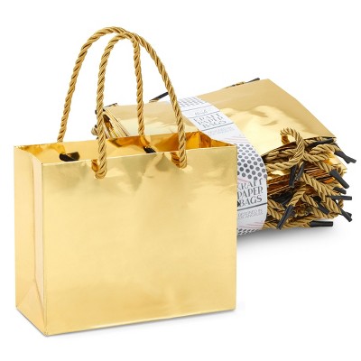 Sparkle and Bash 24 Pack Mini Gift Bags with Handles in Metallic Gold, Reusable Paper Gift Bags , 6 x 5 x 2.5 In