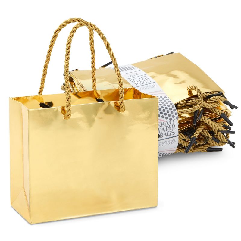 Sparkle and Bash 24 Pack Mini Gift Bags with Handles in Metallic Gold, Reusable Paper Gift Bags , 6 x 5 x 2.5 In, 1 of 9