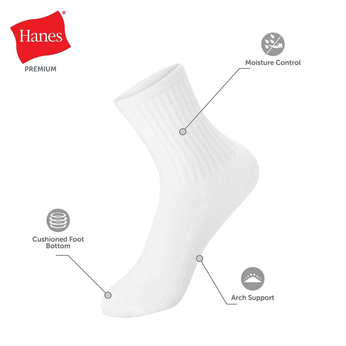 Hanes Boys' 10pk Premium Crew Socks - Black/White - thumbnail 6