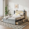 Queen Size Platform Bed with Rattan Headboard, Two Drawers and Trundle - 2 of 4
