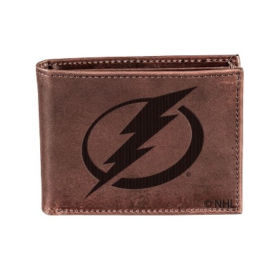 Evergreen NHL Tampa Bay Lightning Brown Leather Bifold Wallet Officially Licensed with Gift Box