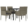vidaXL 5 Piece Patio Dining Set with Cushions Black and Gray Poly Rattan - Gray, 31.5" Table Length, 4 Chairs - 3 of 4