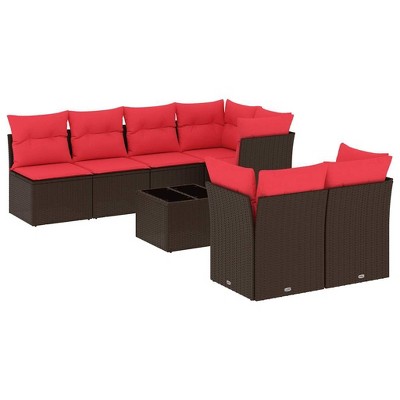 vidaXL 8 Piece Patio Sofa Set with Cushions Brown Poly Rattan