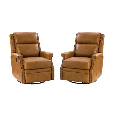 Favonius Genuine Leather Swivel Rocker Recliner with Nailhead Trim for Bedroom and Living Room, Set of 2 | ARTFUL LIVING DESIGN