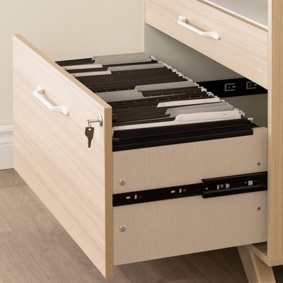 Beige 2-Drawer Lockable Lateral File Cabinet with Open Cubby