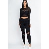 Slickblue Women's Sheer Mesh Long Sleeve Crop Top, Fitted See-Through Layering Shirt, Black/Fuchsia/Olive, Size S-L - 2 of 4