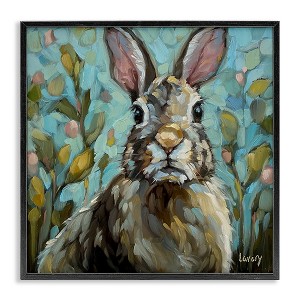 Stupell Industries Rabbit Portrait Botanical Blooms Black Framed Giclee Art - 1 of 4