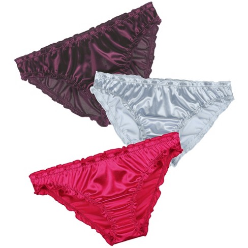 Agnes Orinda Women's Frill Trim Underwear Briefs Hipster Panty Satin Panties  3 Pack Burgundy Gray Rose Red Small : Target