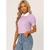 INSPIRE CHIC Women's Vintage Peter Pan Collar Contrast Puff Short Sleeve Blouse - 2 of 4