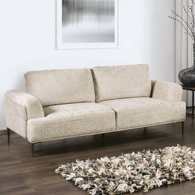 Light Brown Linen Fabric Sectional Sofa with Flared Arms