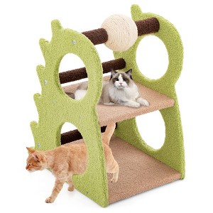 Tangkula 2-Tier Dinosaur Cat Tree Tower w/ Rotating Scratching Sisal Ball Climbing Rods - 1 of 4