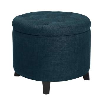 Breighton Home Designs4Comfort Round Storage Ottoman Dark Blue Fabric