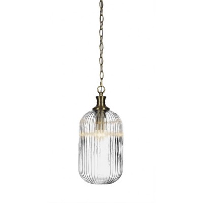 Toltec Lighting Carina 1 - Light Pendant in  New Aged Brass with 8.25" Clear Ribbed Shade