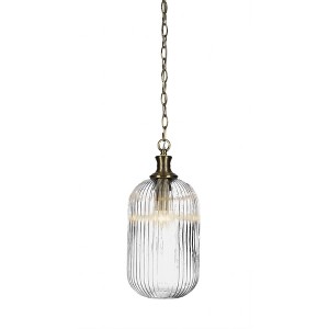 Toltec Lighting Carina 1 - Light Pendant in  New Aged Brass with 8.25" Clear Ribbed Shade - 1 of 1