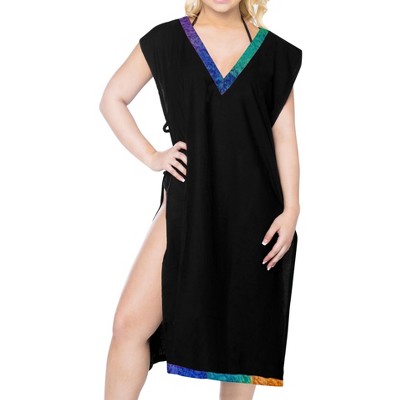 HAPPY BAY Women's Summer Vacation Beachwear Swim Suit Loose Bathing Suit Swim Beach Cover-up Dress Robe X-Large-XX-Large Black Solid