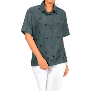 LA LEELA Women's Casual Solid Blouse Shirt TShirts Short Sleeve Button Down Dress Tops Tee Shirts Hawaiian Blouses for Women - 1 of 4