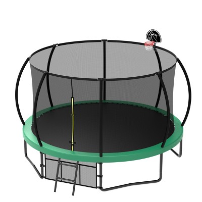 Vynxaria 12FT Recreational Kids Trampoline with Safety Enclosure Net & Ladder, Outdoor Recreational Trampolines