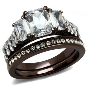 Slickblue Women’s Stackable Ring Set, IP Dark Brown with Rectangular CZ & Matching Band, Stainless Steel, 5–10 - 1 of 4