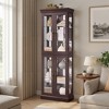 Wooakway 71"H Antique White Wood Lighted Glass Display Cabinet with Bulb Included for Living Room Kitchen Pantry - 2 of 4