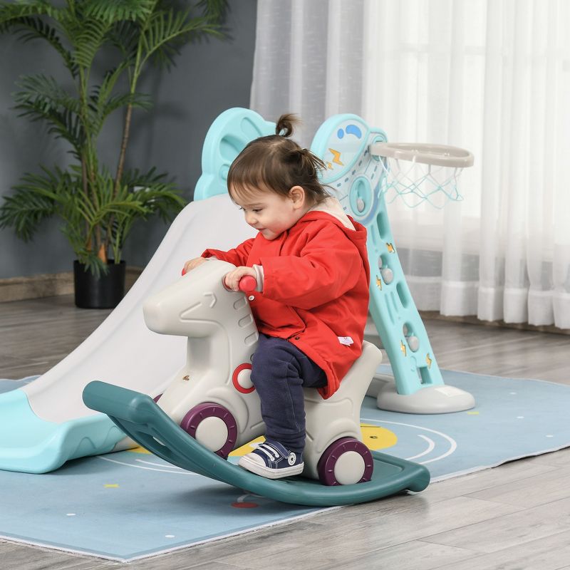 Qaba Kids 2 in 1 Rocking Horse & Sliding Car for Indoor & Outdoor Use w/ Detachable Base, Wheels, Smooth Materials, gray and Green, 3 of 9