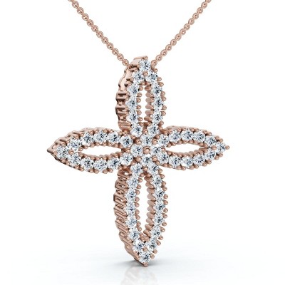 Pompeii3 1/2Ct TW Diamond Cross Religious 10k Gold Lab Created 18" Necklace