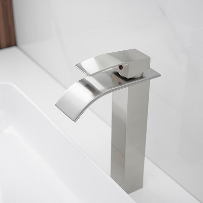 Brushed Nickel Single Handle Waterfall Vessel Sink Faucet with Drain Assembly