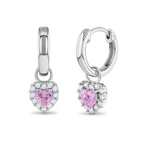 Girl's Stunning CZ Heart Dangle Huggie Hoop Sterling Silver Earrings - In Season Jewelry - 1 of 4