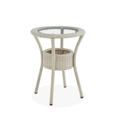 All-Weather Wicker Haven Outdoor Accent Table with Storage Beige - Alaterre Furniture