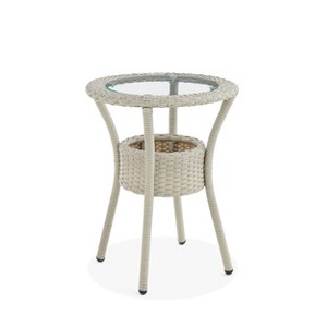 All-Weather Wicker Haven Outdoor Accent Table with Storage Beige - Alaterre Furniture: Patio Furniture, Tempered Glass Top - 1 of 4