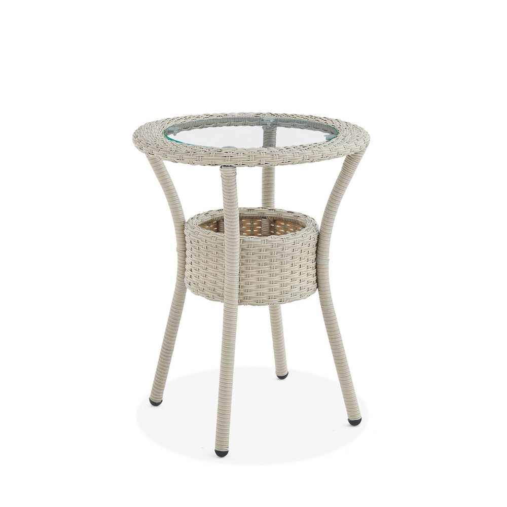 Photos - Garden Furniture All-Weather Wicker Haven Outdoor Accent Table with Storage Beige - Alaterr