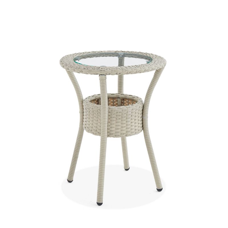 All-Weather Wicker Haven Outdoor Accent Table with Storage Beige - Alaterre Furniture, 1 of 9