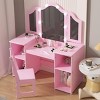 Kids Vanity Table with Tri-Fold Mirror & Chair - Wooden Makeup Playset for Girls with Storage Shelves - 3 of 4
