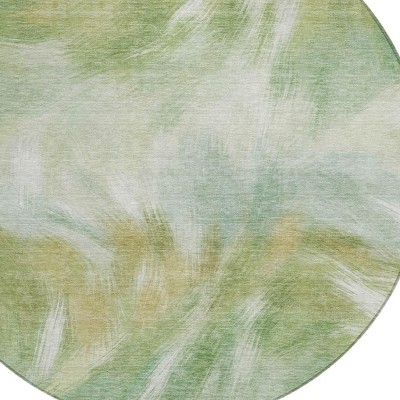 HomeRoots 8' Green And Ivory Round Abstract Washable Indoor Outdoor Area Rug